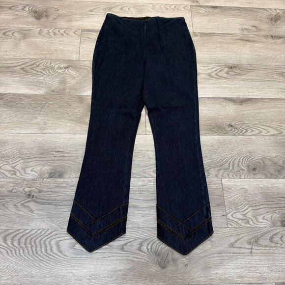 Lysse Crop Jeans Size M Denim Pointed Flared Chevron Hem Pull On Pants Stretch - Picture 14 of 15